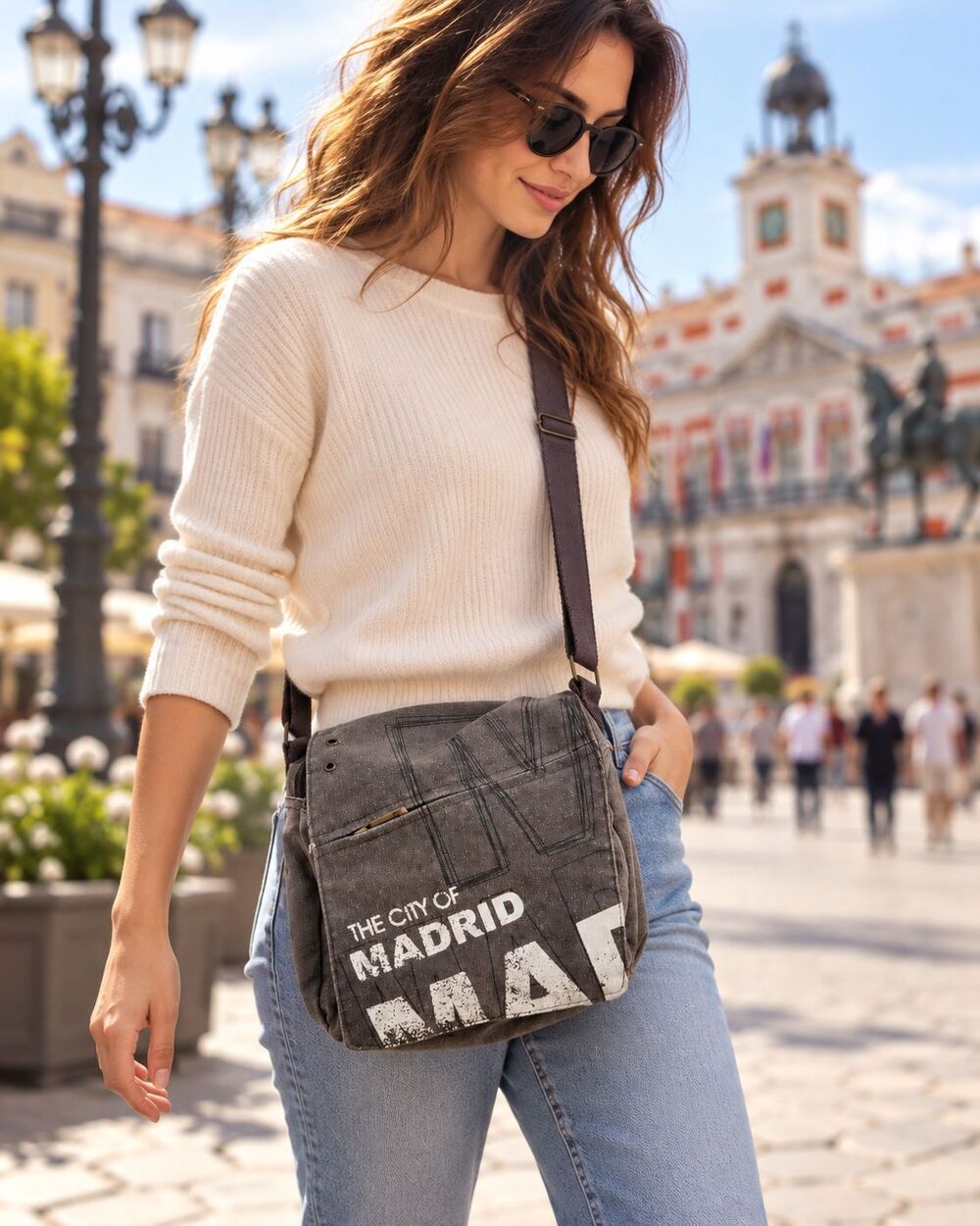 Robin Ruth Madrid Canvas Crossbody Messenger Bag - Gray/Brown